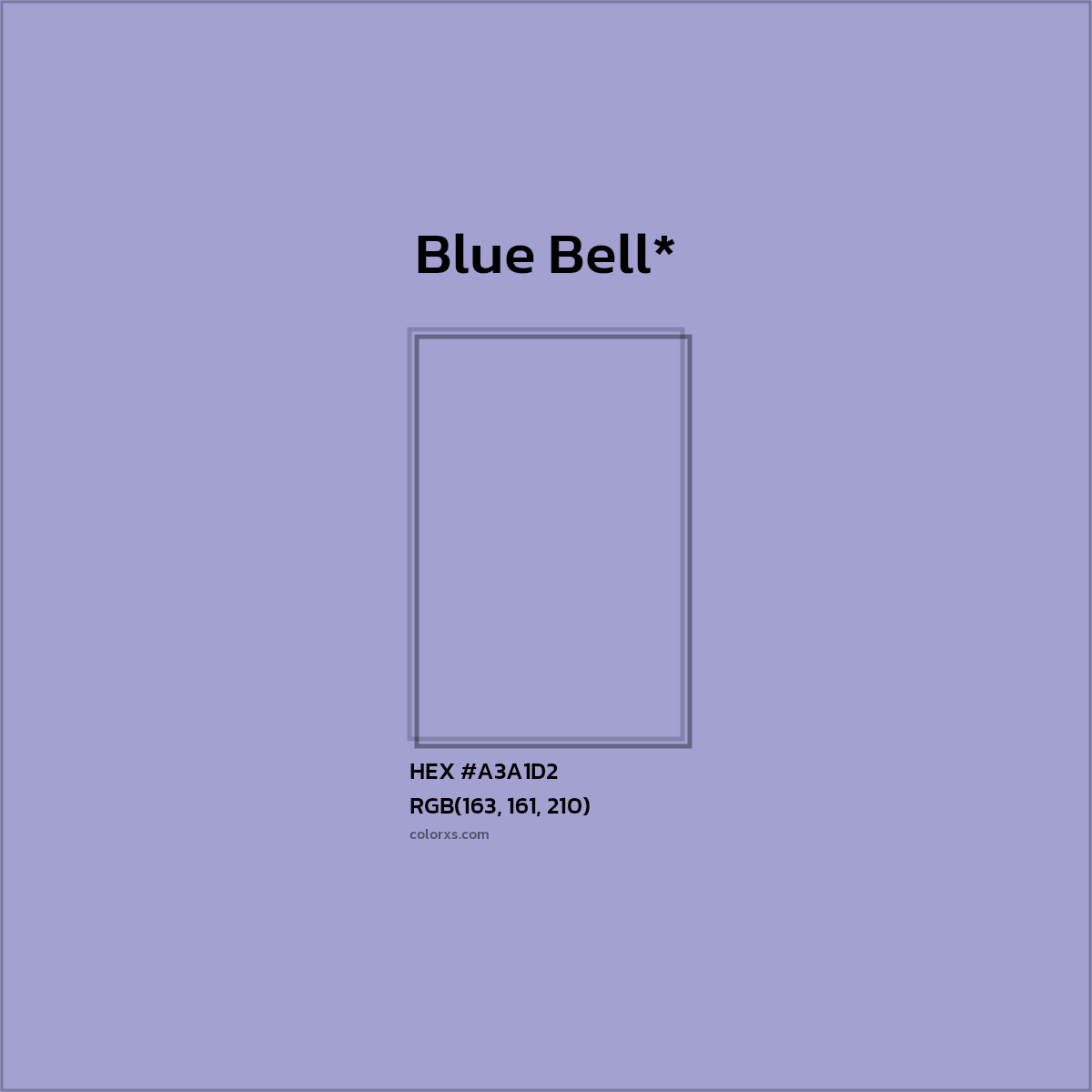 #A3A1D2 hex color. RGB, RYB, CMYK, HSL, HSV codes and color conversions. Matching color names, palettes, paints.