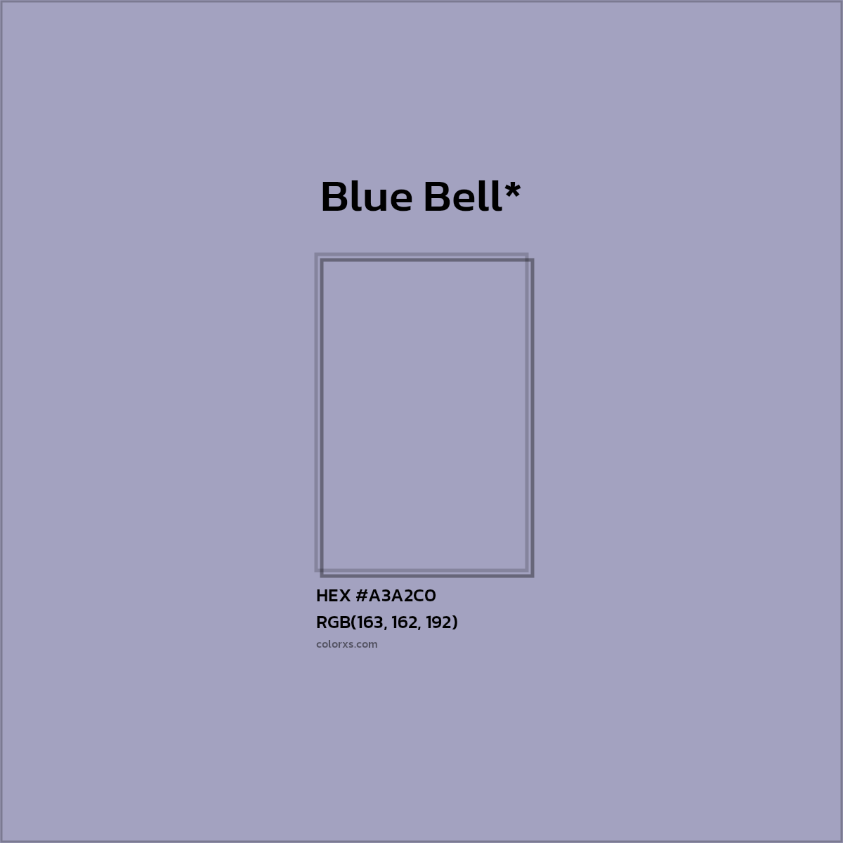 #A3A2C0 hex color. RGB, RYB, CMYK, HSL, HSV codes and color conversions. Matching color names, palettes, paints.