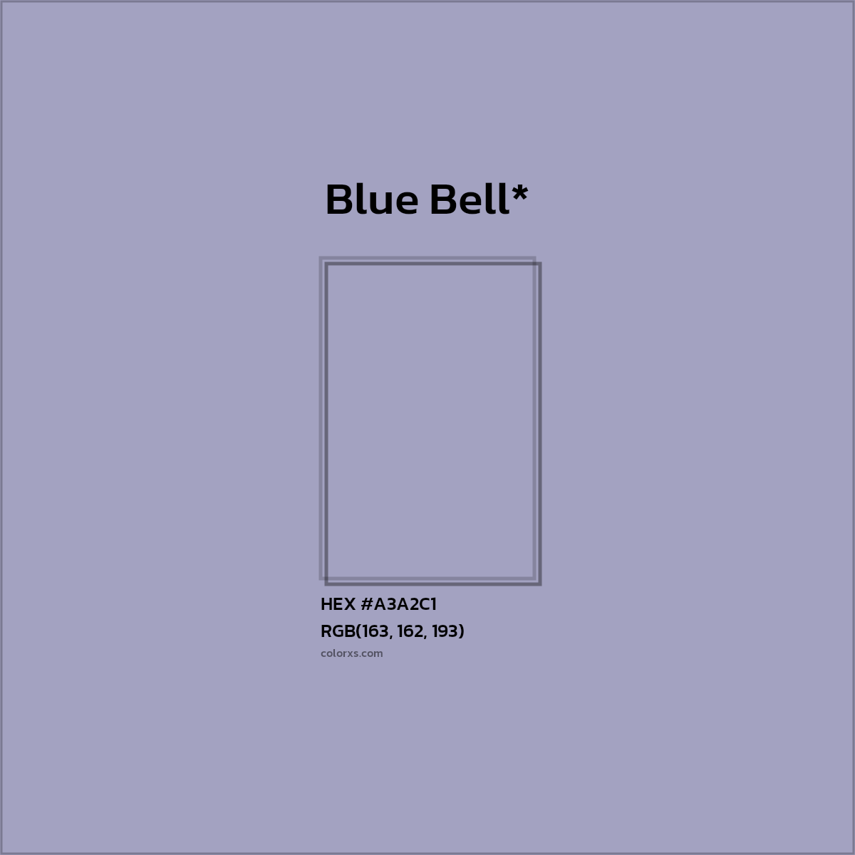 #A3A2C1 hex color. RGB, RYB, CMYK, HSL, HSV codes and color conversions. Matching color names, palettes, paints.