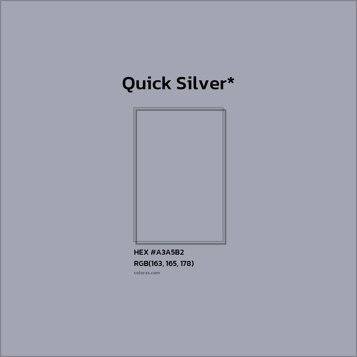 #A3A5B2 hex color. RGB, RYB, CMYK, HSL, HSV codes and color conversions. Matching color names, palettes, paints.