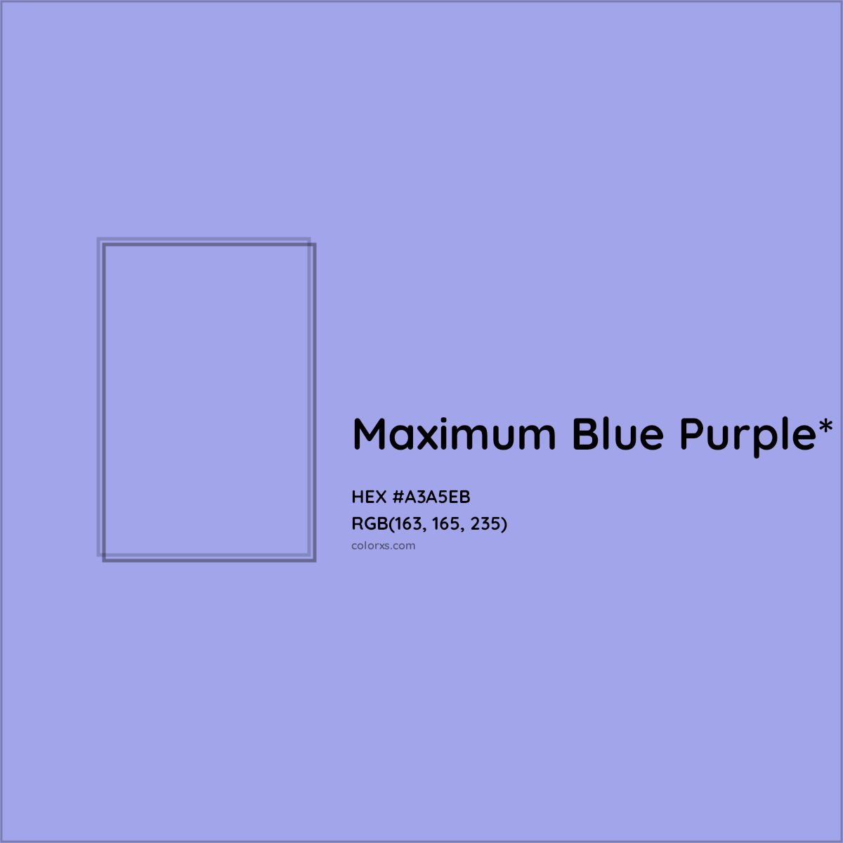 #A3A5EB hex color. RGB, RYB, CMYK, HSL, HSV codes and color conversions. Matching color names, palettes, paints.
