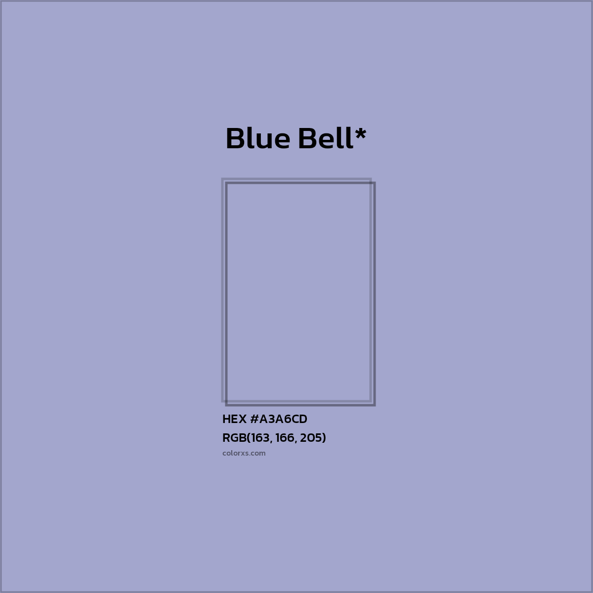 #A3A6CD hex color. RGB, RYB, CMYK, HSL, HSV codes and color conversions. Matching color names, palettes, paints.