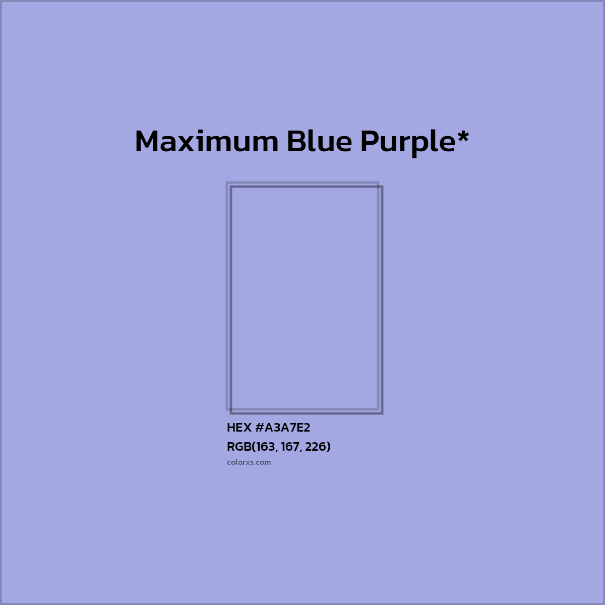 #A3A7E2 hex color. RGB, RYB, CMYK, HSL, HSV codes and color conversions. Matching color names, palettes, paints.