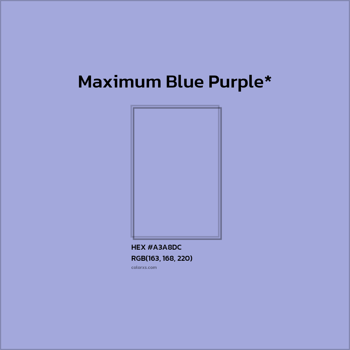 #A3A8DC hex color. RGB, RYB, CMYK, HSL, HSV codes and color conversions. Matching color names, palettes, paints.