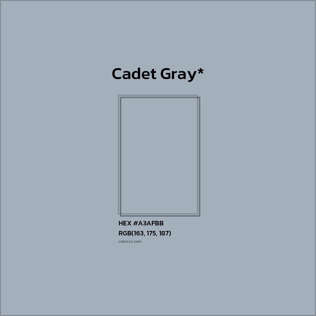 #A3AFBB hex color. RGB, RYB, CMYK, HSL, HSV codes and color conversions. Matching color names, palettes, paints.