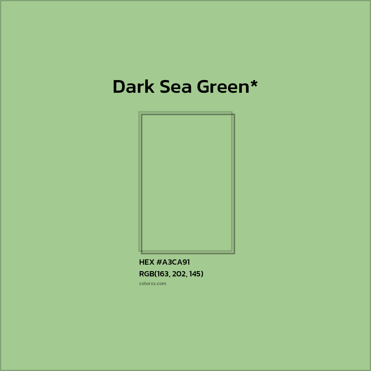 #A3CA91 hex color. RGB, RYB, CMYK, HSL, HSV codes and color conversions. Matching color names, palettes, paints.