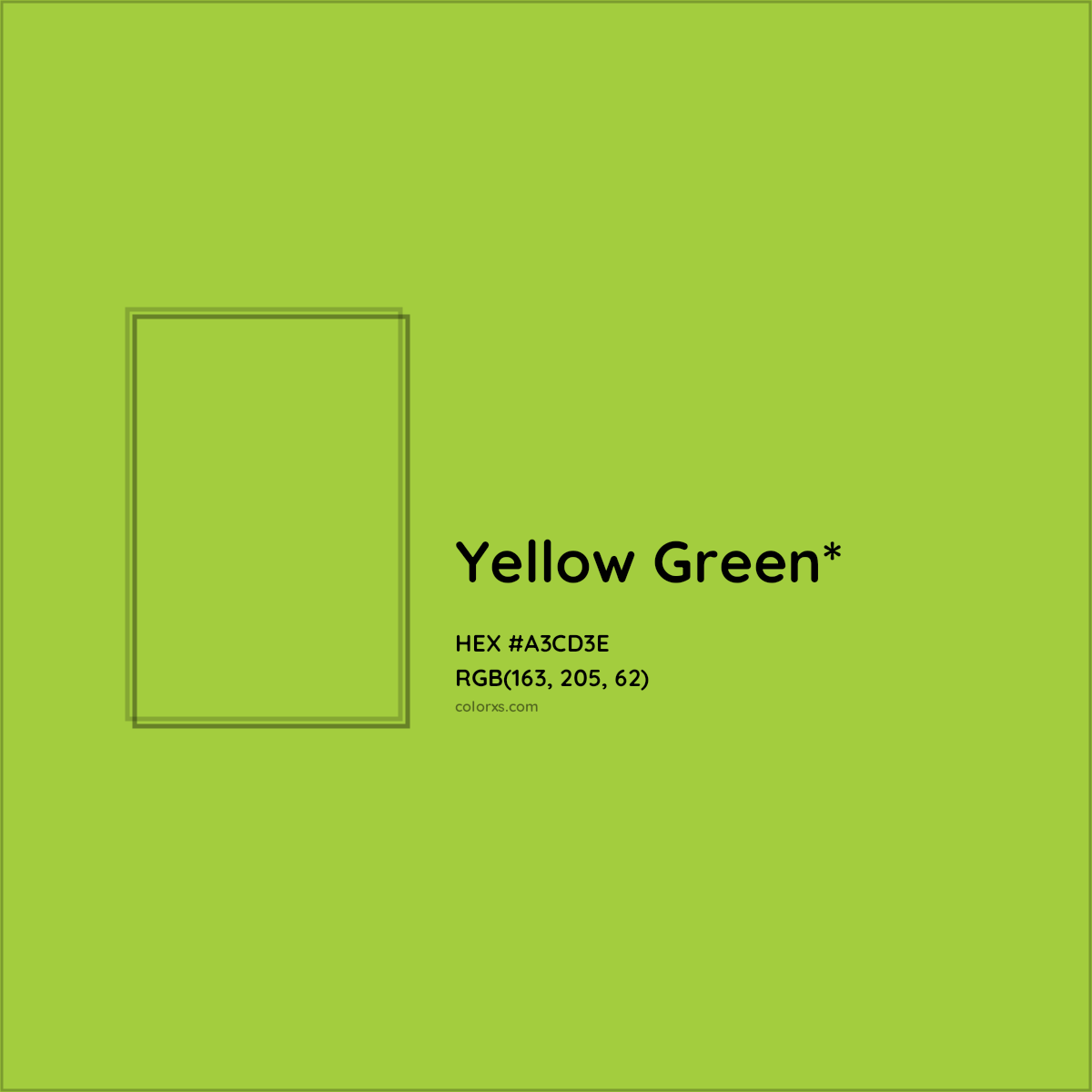 #A3CD3E hex color. RGB, RYB, CMYK, HSL, HSV codes and color conversions. Matching color names, palettes, paints.