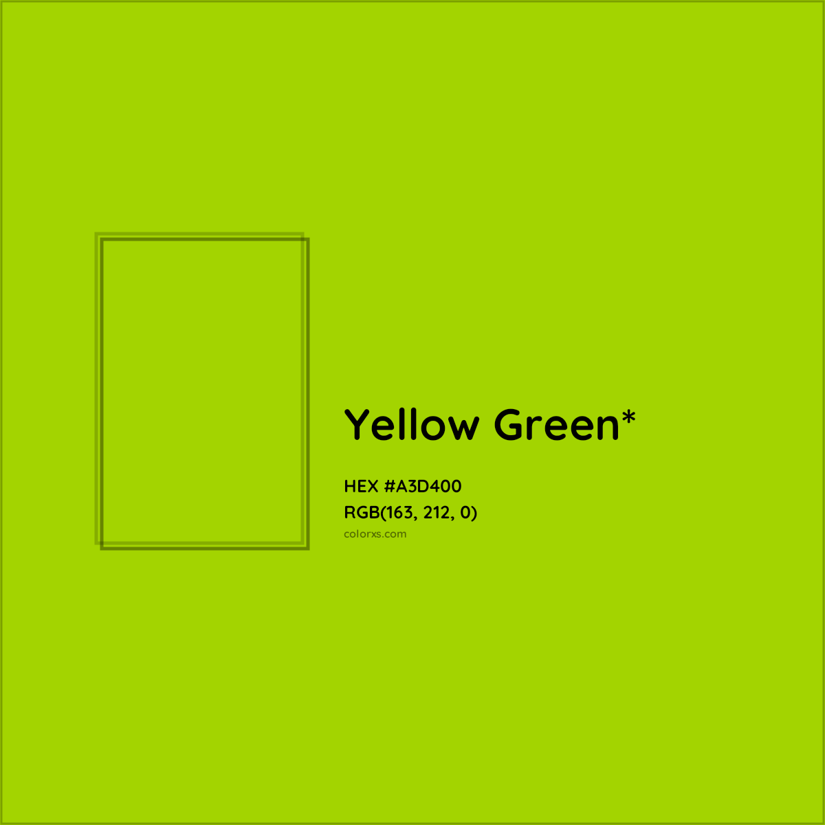 #A3D400 hex color. RGB, RYB, CMYK, HSL, HSV codes and color conversions. Matching color names, palettes, paints.