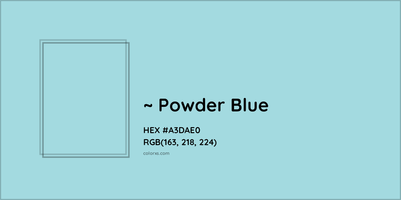 #A3DAE0 hex color. RGB, RYB, CMYK, HSL, HSV codes and color conversions. Matching color names, palettes, paints.
