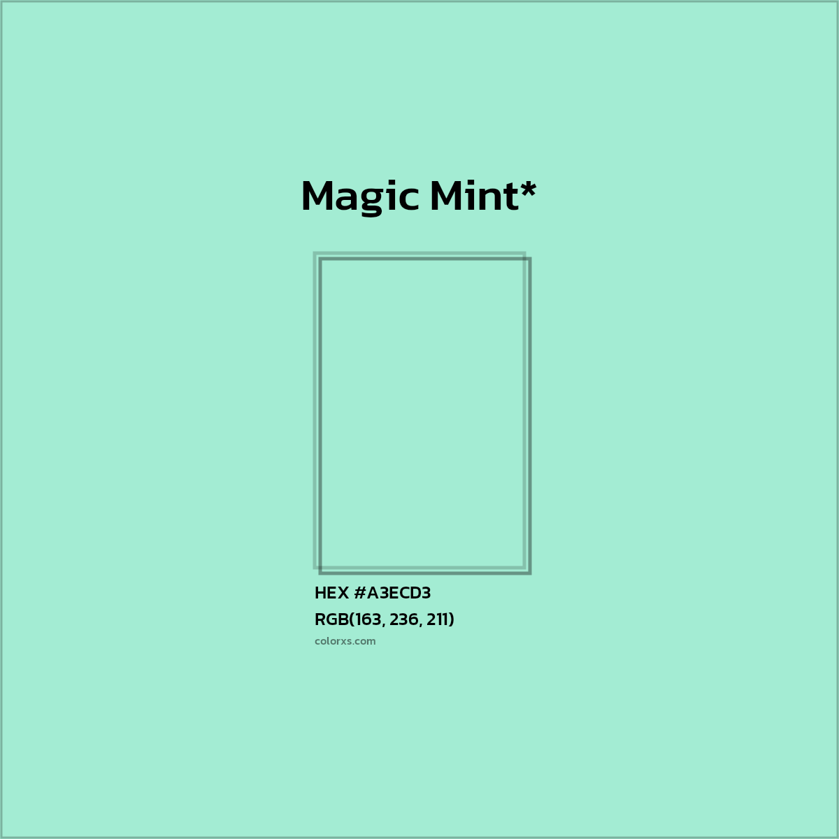 #A3ECD3 hex color. RGB, RYB, CMYK, HSL, HSV codes and color conversions. Matching color names, palettes, paints.