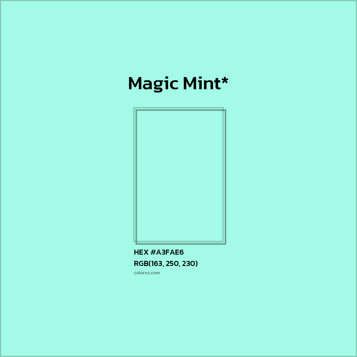 #A3FAE6 hex color. RGB, RYB, CMYK, HSL, HSV codes and color conversions. Matching color names, palettes, paints.