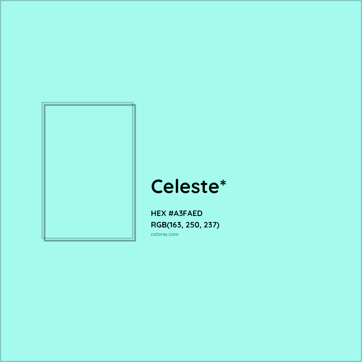 #A3FAED hex color. RGB, RYB, CMYK, HSL, HSV codes and color conversions. Matching color names, palettes, paints.