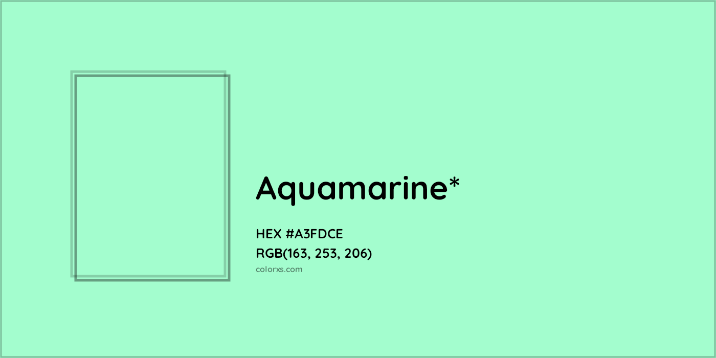 #A3FDCE hex color. RGB, RYB, CMYK, HSL, HSV codes and color conversions. Matching color names, palettes, paints.