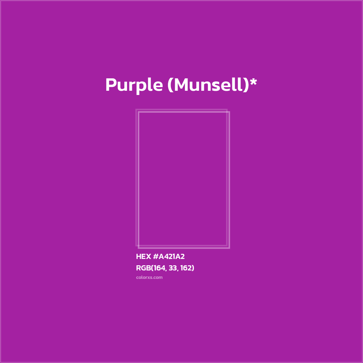 #A421A2 hex color. RGB, RYB, CMYK, HSL, HSV codes and color conversions. Matching color names, palettes, paints.