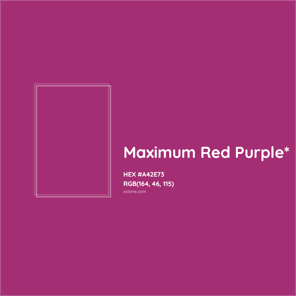 #A42E73 hex color. RGB, RYB, CMYK, HSL, HSV codes and color conversions. Matching color names, palettes, paints.