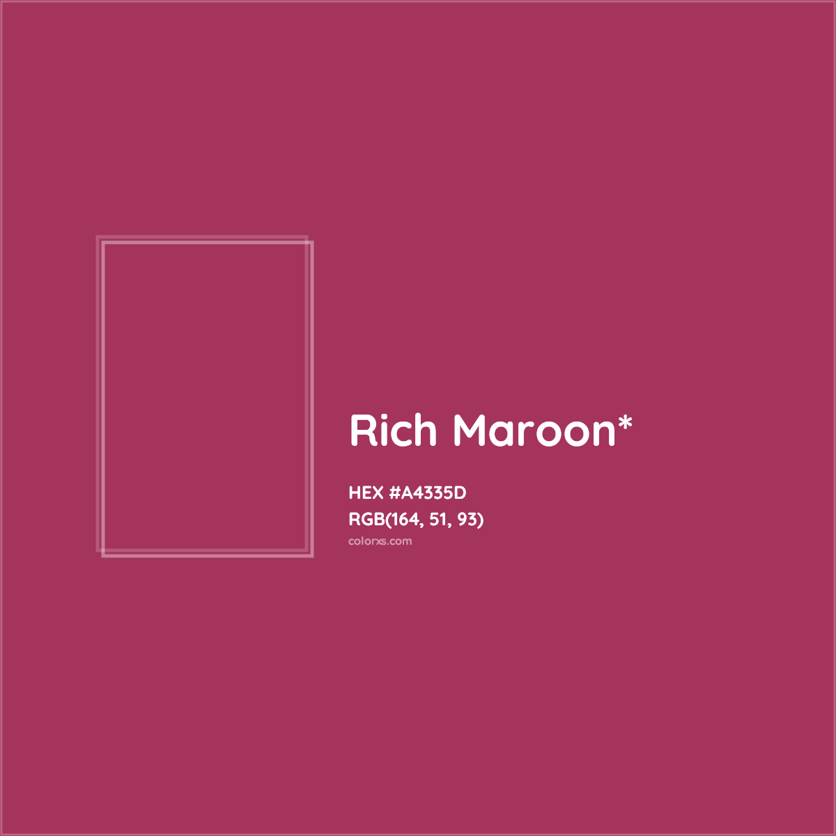 #A4335D hex color. RGB, RYB, CMYK, HSL, HSV codes and color conversions. Matching color names, palettes, paints.