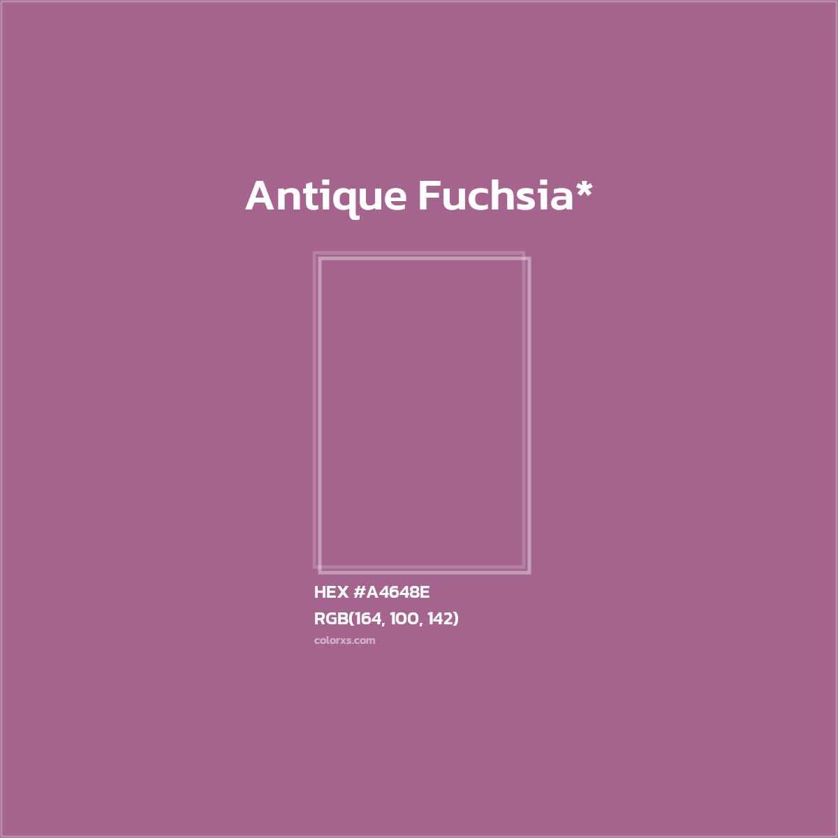 #A4648E hex color. RGB, RYB, CMYK, HSL, HSV codes and color conversions. Matching color names, palettes, paints.