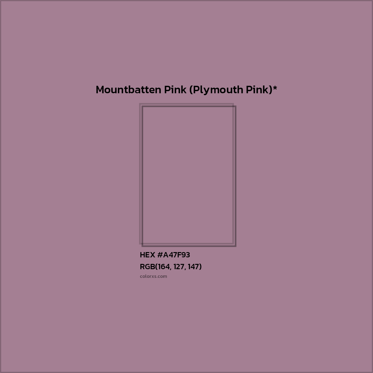 #A47F93 hex color. RGB, RYB, CMYK, HSL, HSV codes and color conversions. Matching color names, palettes, paints.