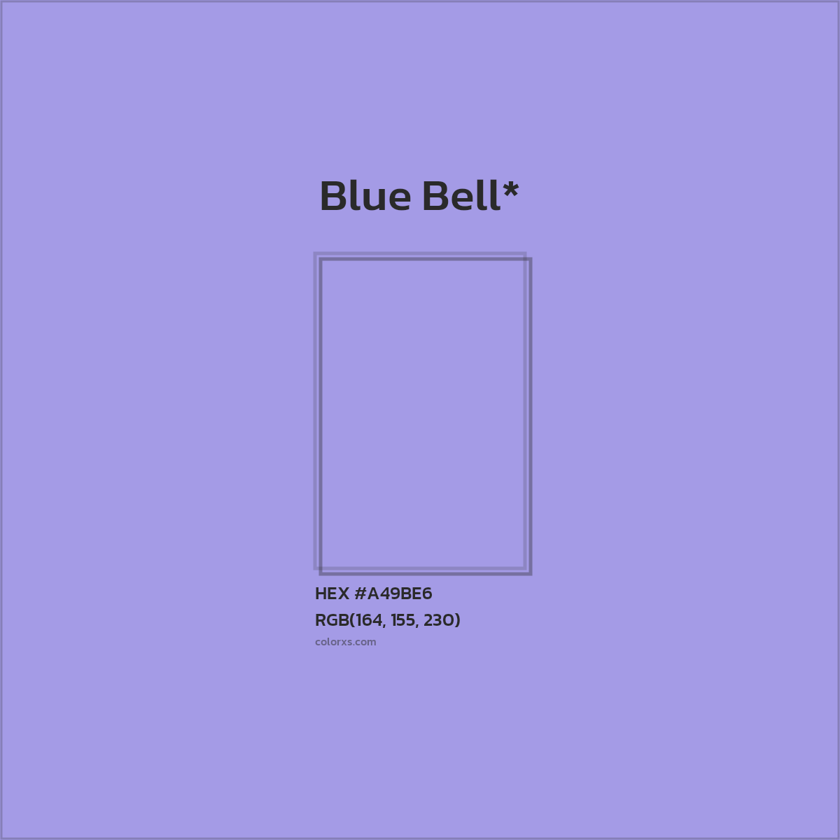 #A49BE6 hex color. RGB, RYB, CMYK, HSL, HSV codes and color conversions. Matching color names, palettes, paints.