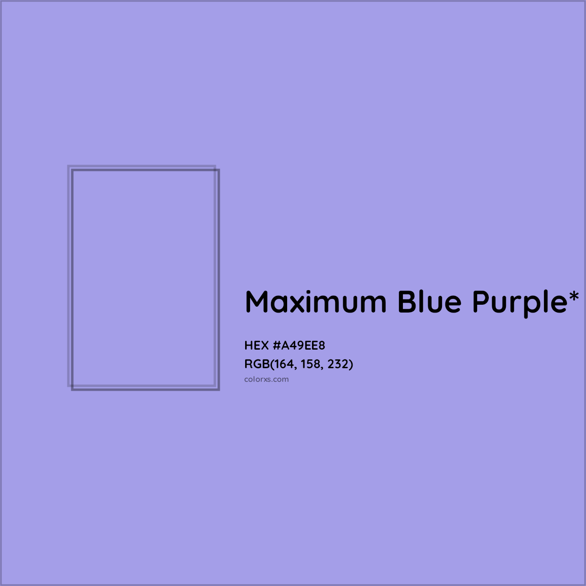 #A49EE8 hex color. RGB, RYB, CMYK, HSL, HSV codes and color conversions. Matching color names, palettes, paints.