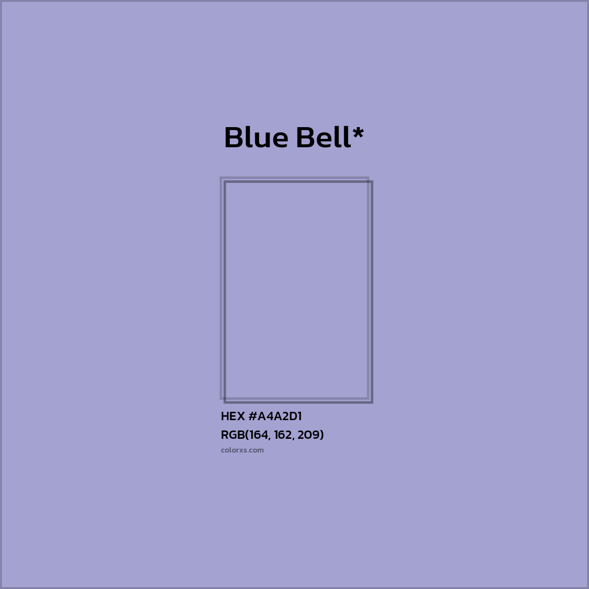 #A4A2D1 hex color. RGB, RYB, CMYK, HSL, HSV codes and color conversions. Matching color names, palettes, paints.