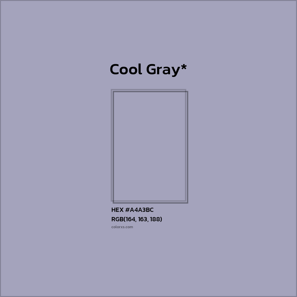 #A4A3BC hex color. RGB, RYB, CMYK, HSL, HSV codes and color conversions. Matching color names, palettes, paints.