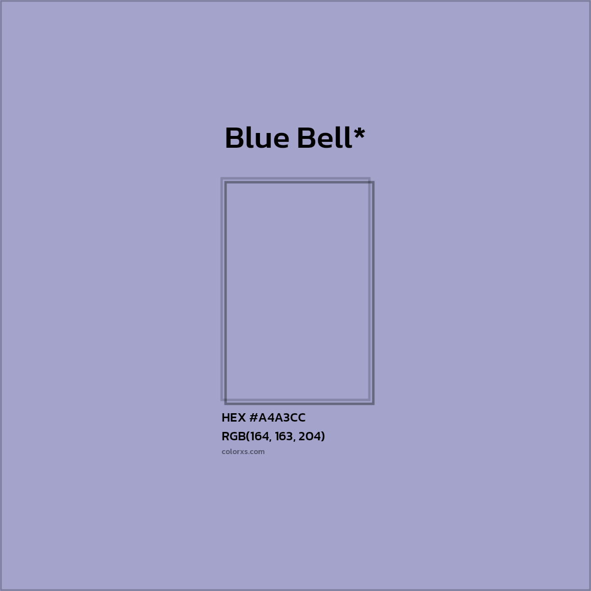 #A4A3CC hex color. RGB, RYB, CMYK, HSL, HSV codes and color conversions. Matching color names, palettes, paints.