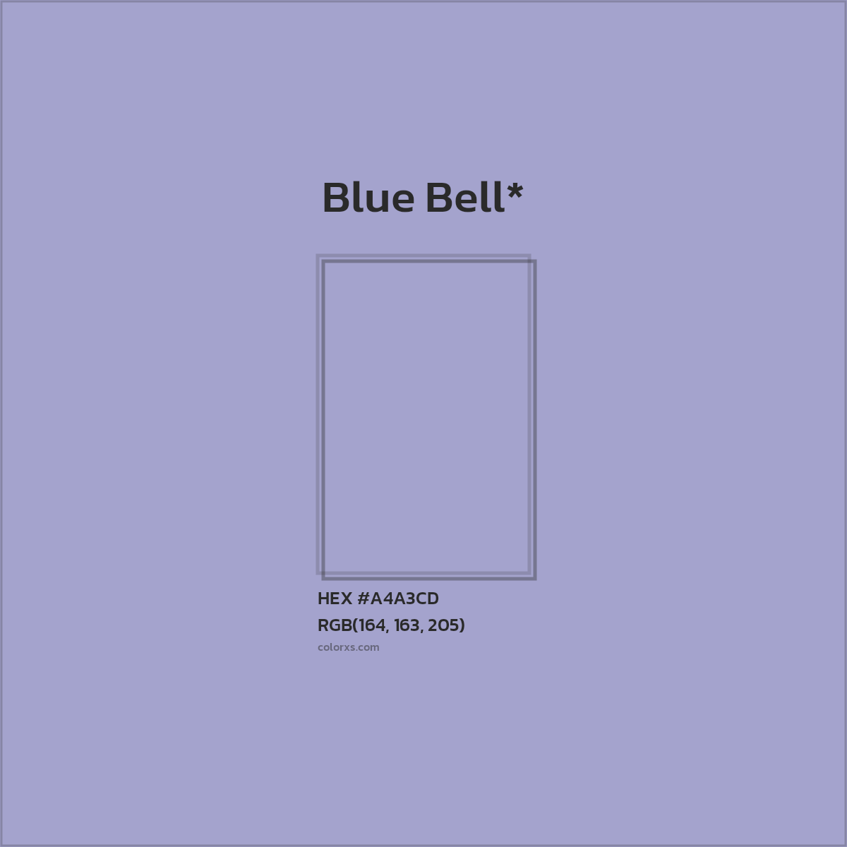 #A4A3CD hex color. RGB, RYB, CMYK, HSL, HSV codes and color conversions. Matching color names, palettes, paints.