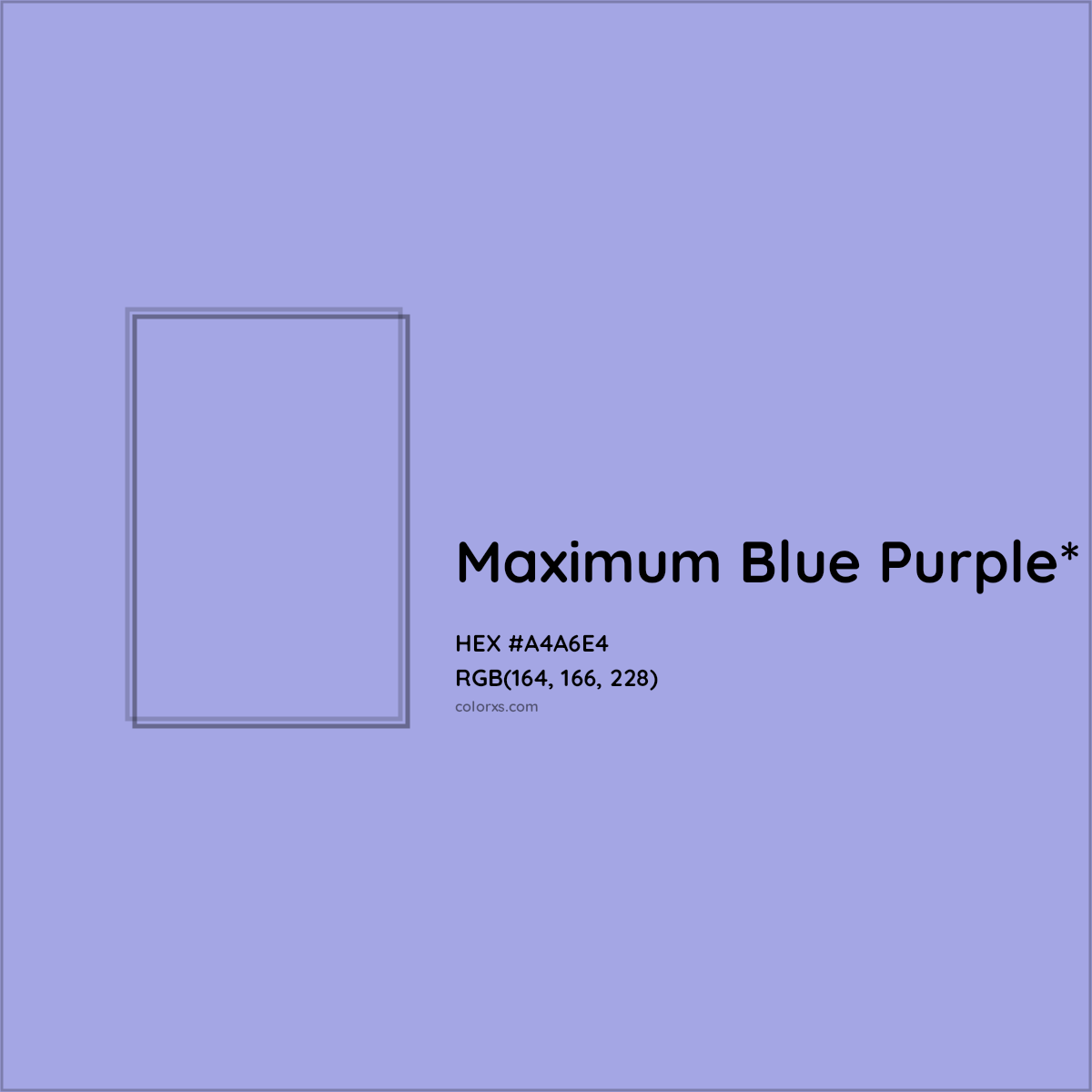 #A4A6E4 hex color. RGB, RYB, CMYK, HSL, HSV codes and color conversions. Matching color names, palettes, paints.