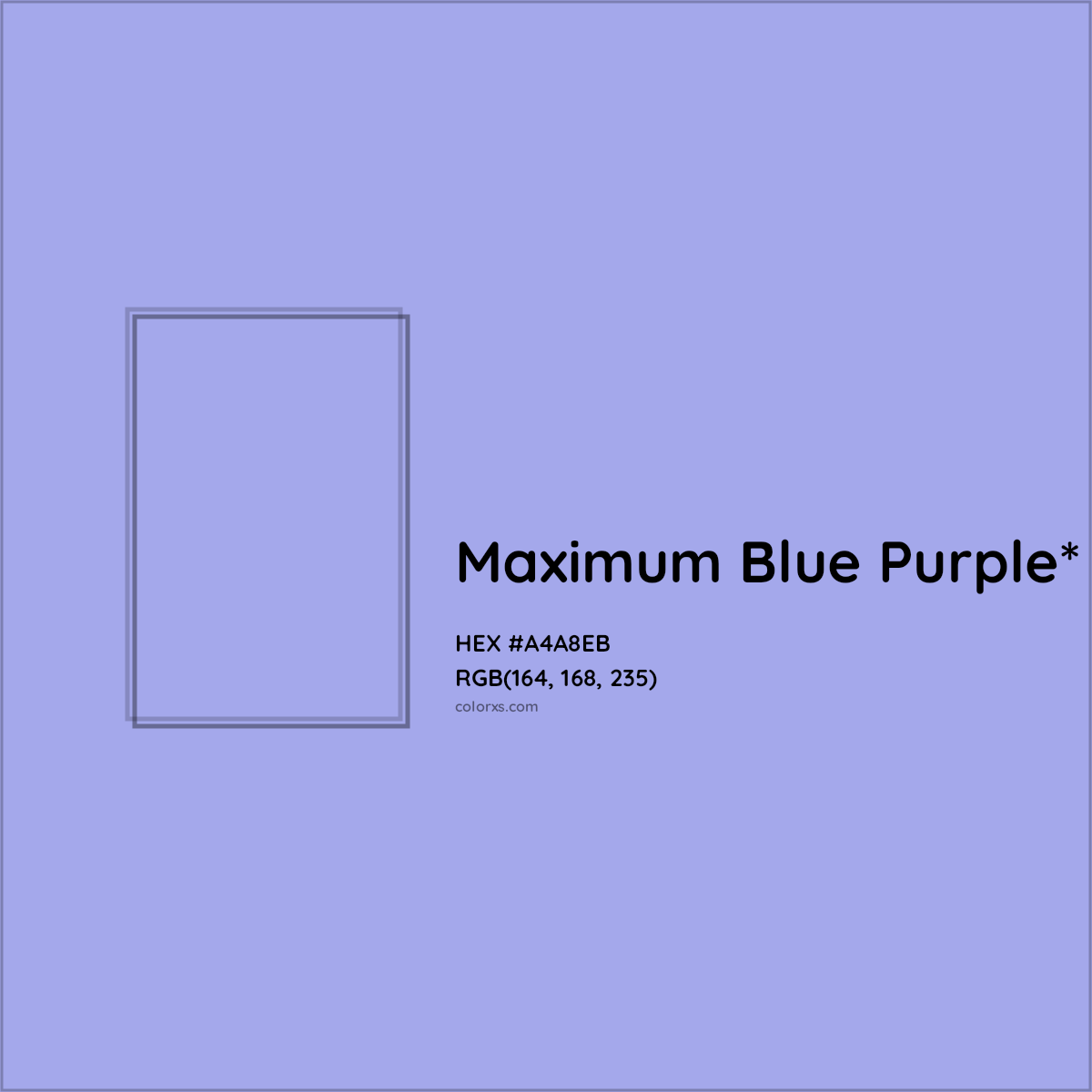 #A4A8EB hex color. RGB, RYB, CMYK, HSL, HSV codes and color conversions. Matching color names, palettes, paints.