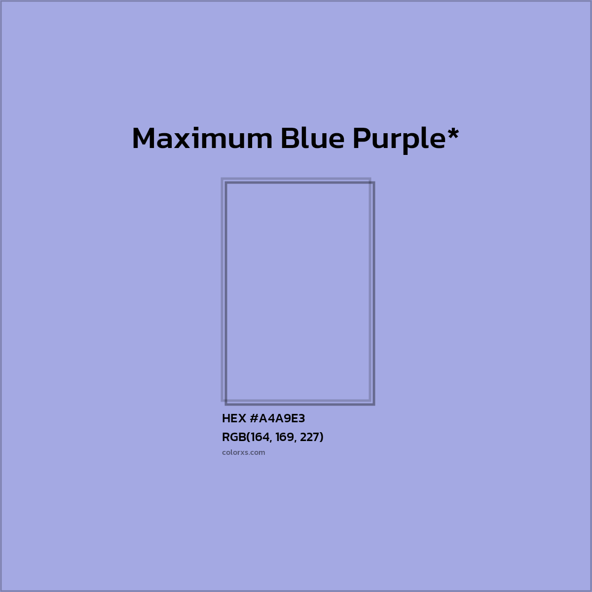 #A4A9E3 hex color. RGB, RYB, CMYK, HSL, HSV codes and color conversions. Matching color names, palettes, paints.