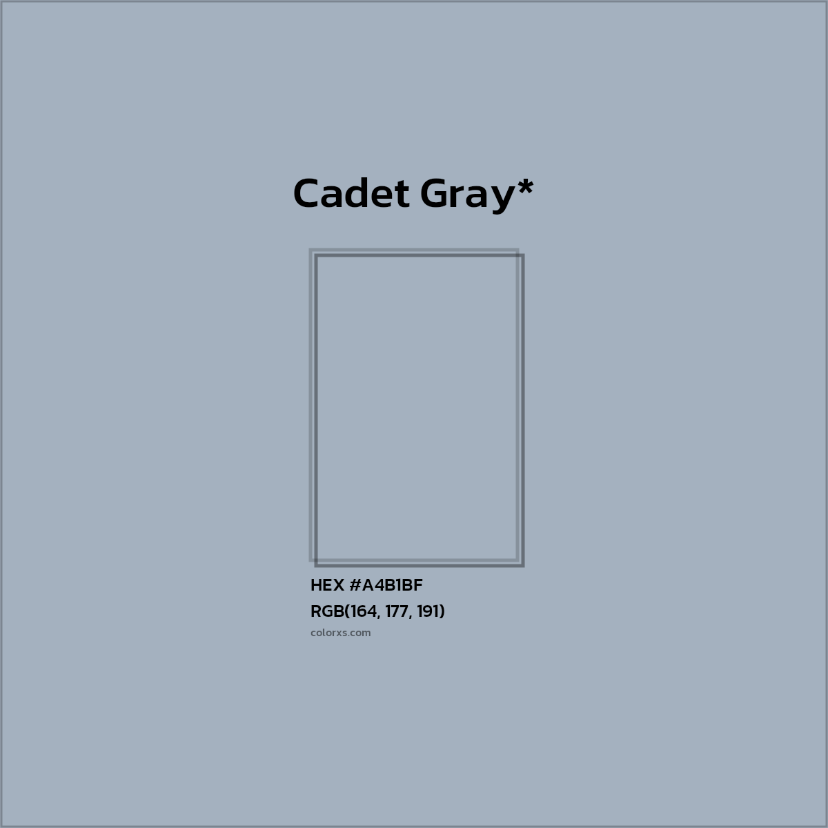 #A4B1BF hex color. RGB, RYB, CMYK, HSL, HSV codes and color conversions. Matching color names, palettes, paints.