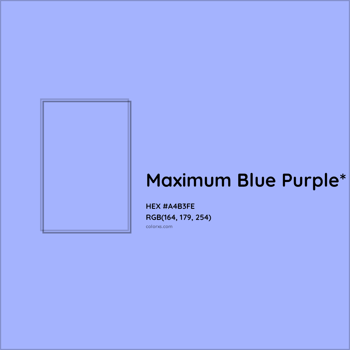 #A4B3FE hex color. RGB, RYB, CMYK, HSL, HSV codes and color conversions. Matching color names, palettes, paints.