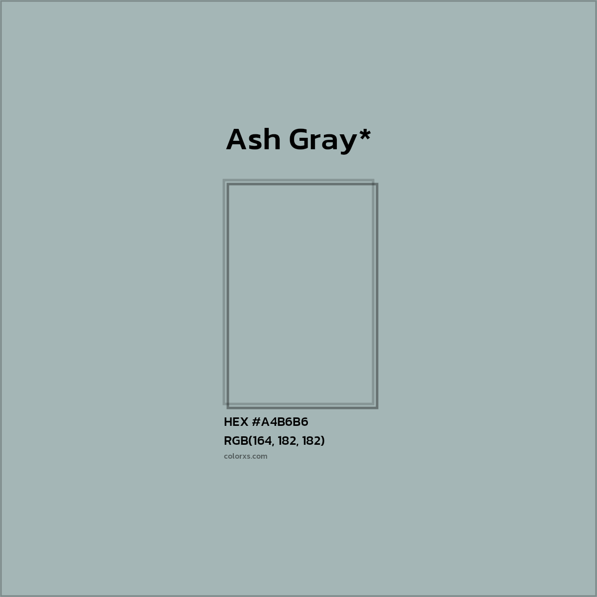 #A4B6B6 hex color. RGB, RYB, CMYK, HSL, HSV codes and color conversions. Matching color names, palettes, paints.