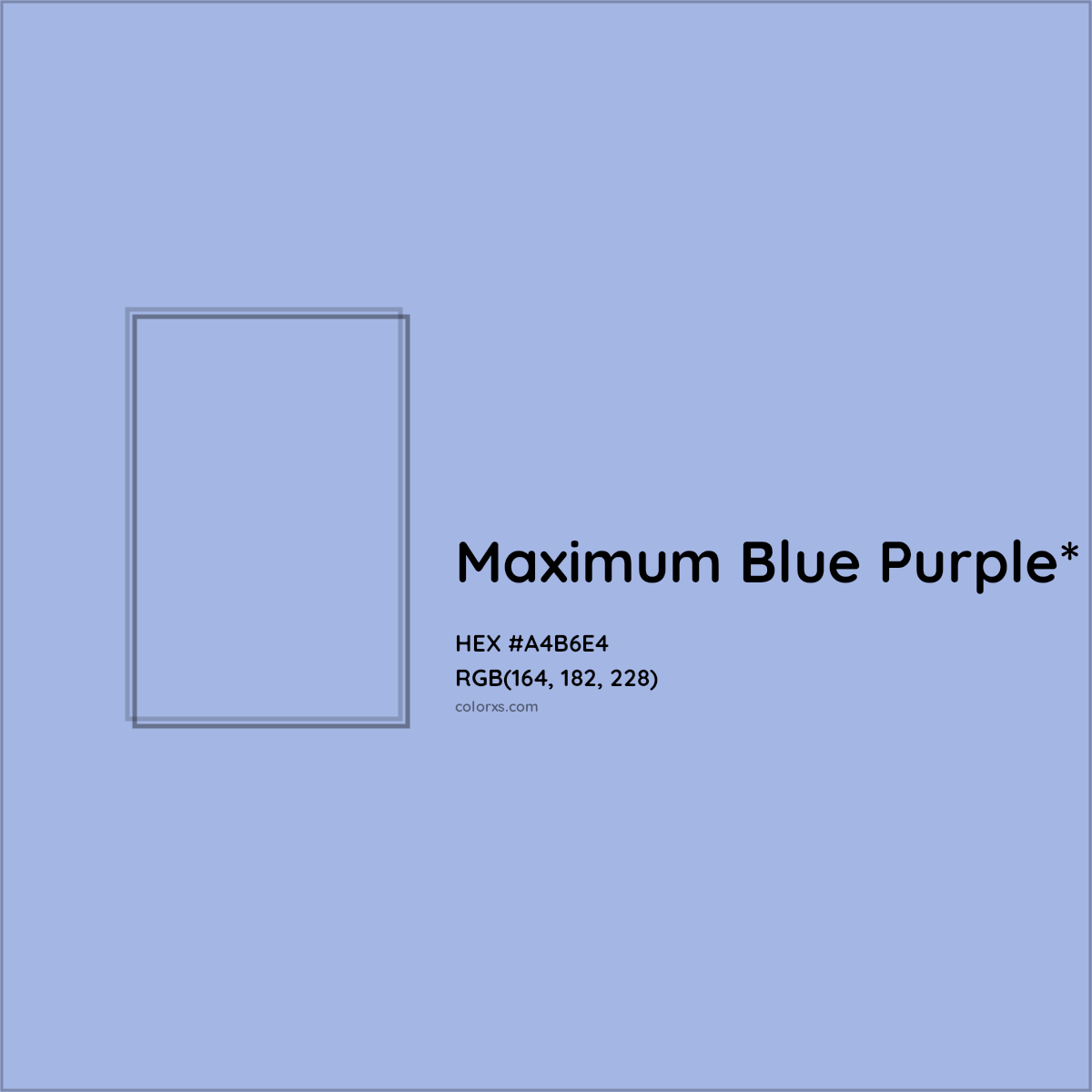 #A4B6E4 hex color. RGB, RYB, CMYK, HSL, HSV codes and color conversions. Matching color names, palettes, paints.