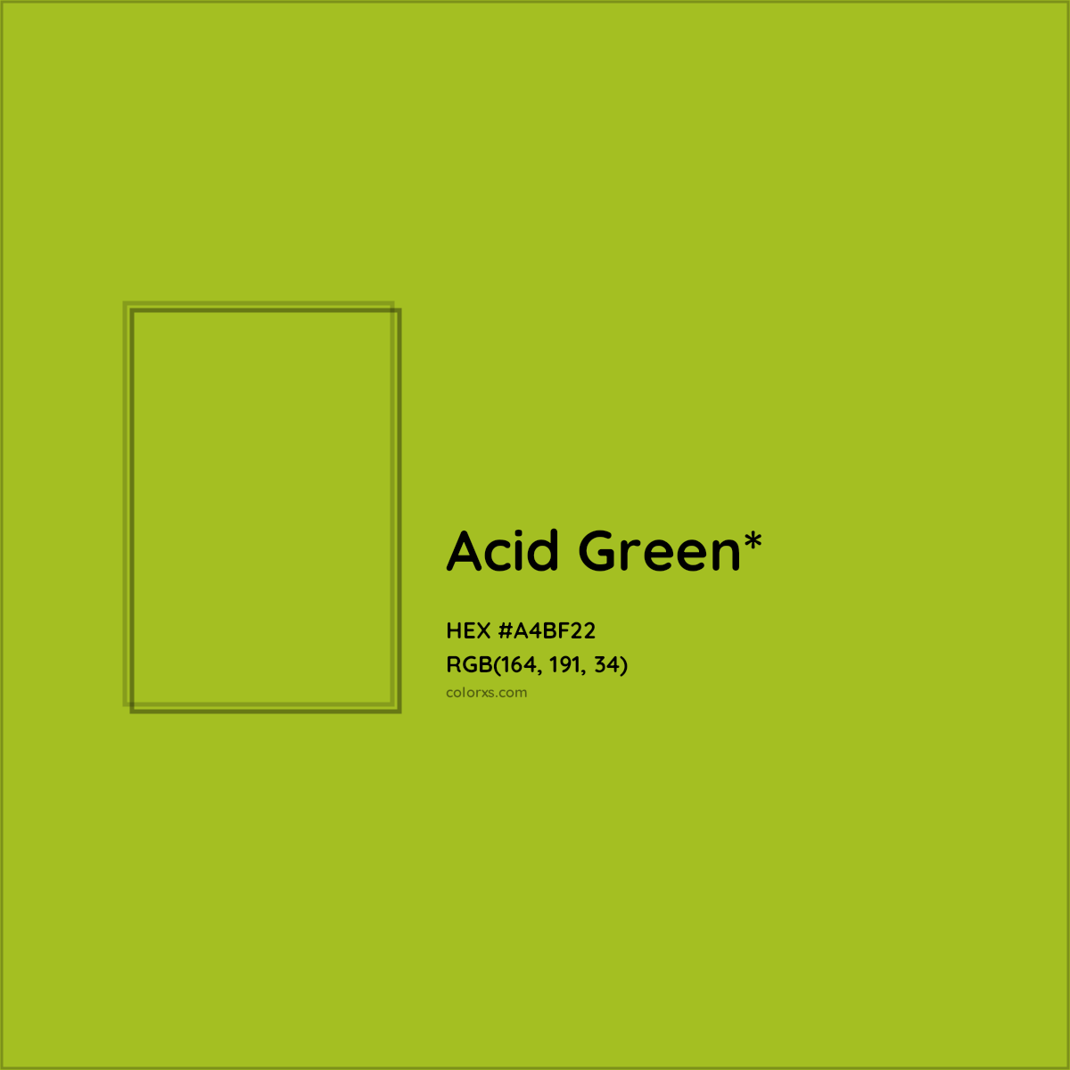 #A4BF22 hex color. RGB, RYB, CMYK, HSL, HSV codes and color conversions. Matching color names, palettes, paints.