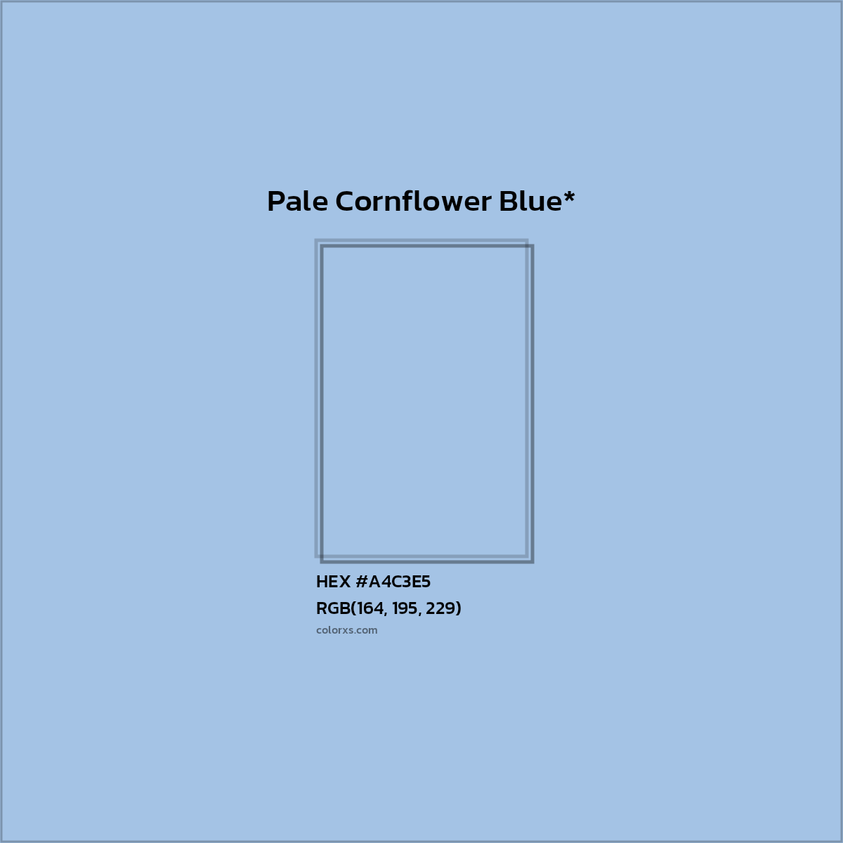 #A4C3E5 hex color. RGB, RYB, CMYK, HSL, HSV codes and color conversions. Matching color names, palettes, paints.