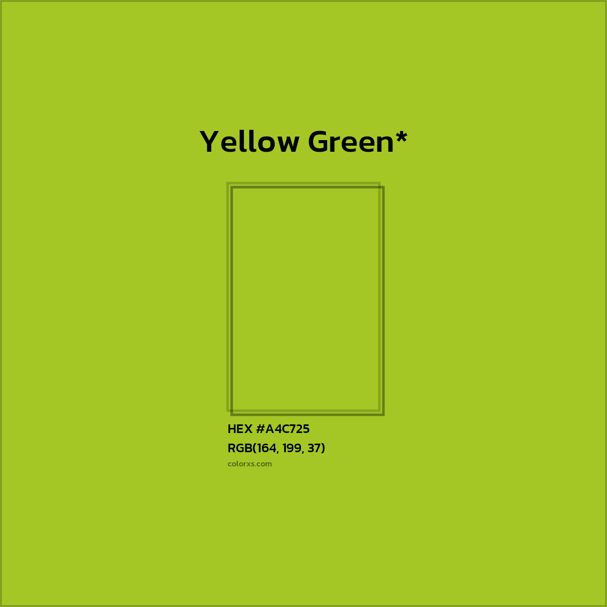 #A4C725 hex color. RGB, RYB, CMYK, HSL, HSV codes and color conversions. Matching color names, palettes, paints.