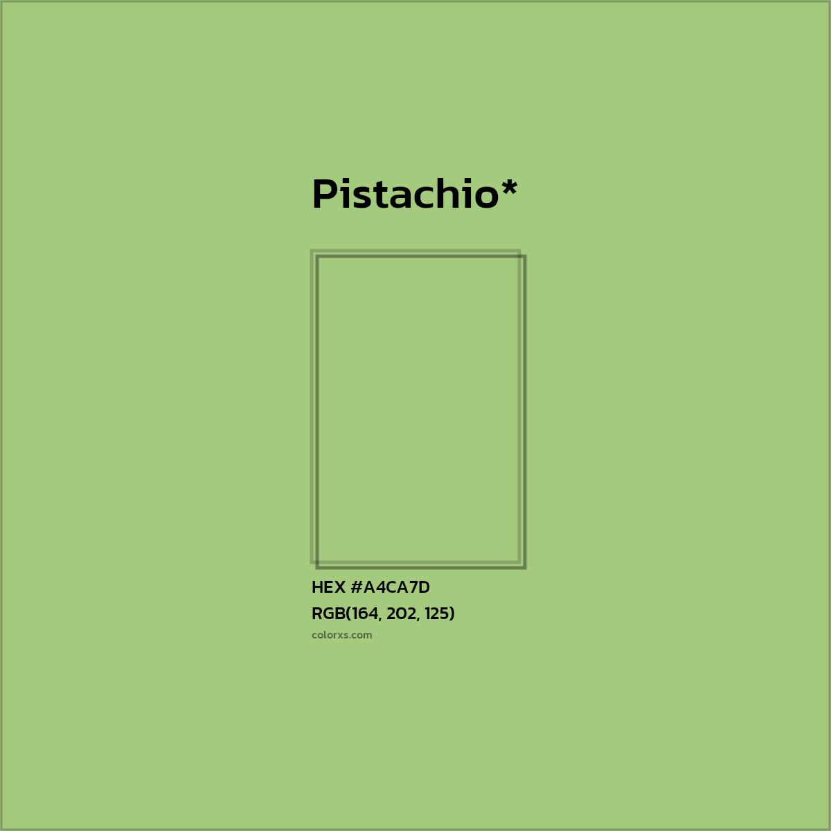 #A4CA7D hex color. RGB, RYB, CMYK, HSL, HSV codes and color conversions. Matching color names, palettes, paints.