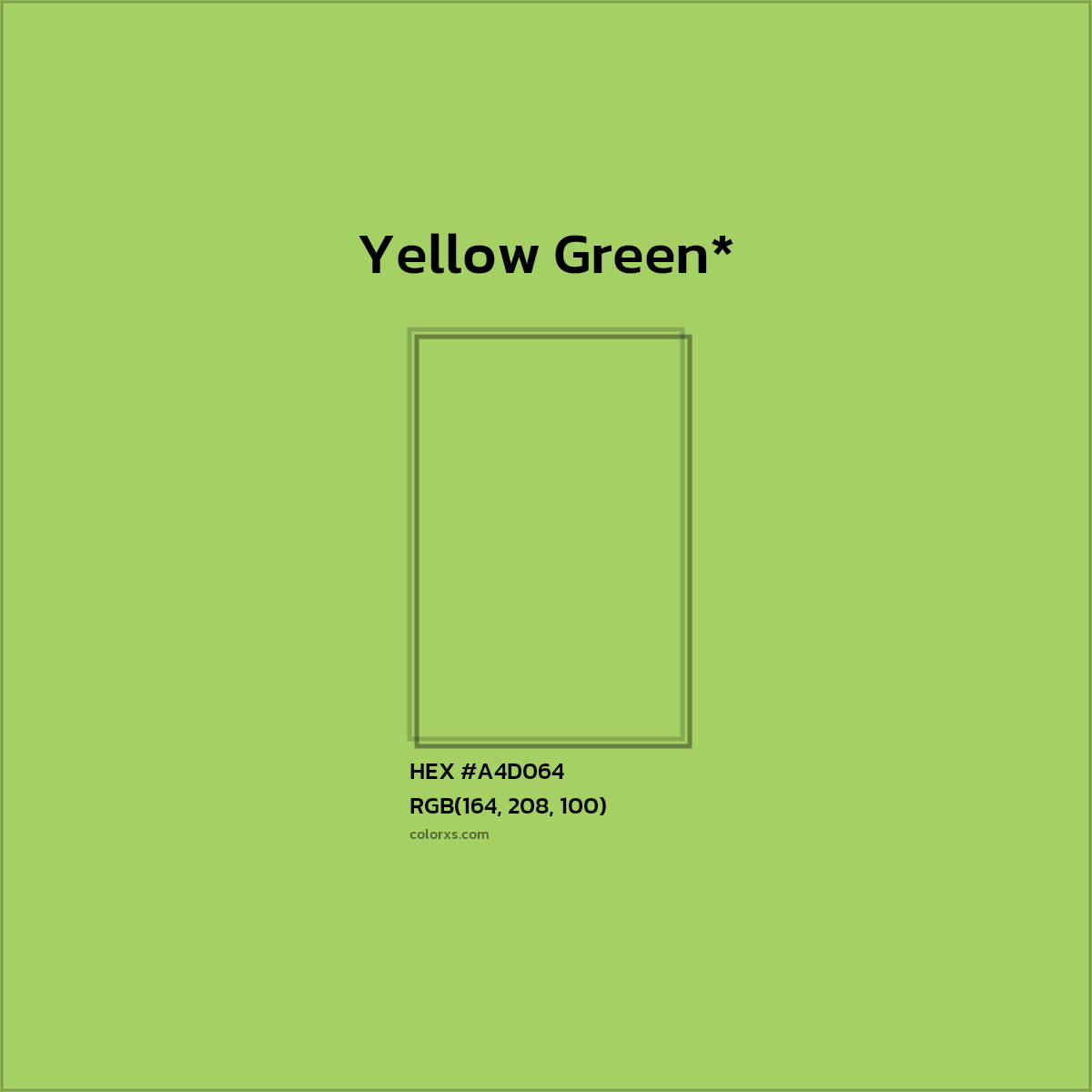 #A4D064 hex color. RGB, RYB, CMYK, HSL, HSV codes and color conversions. Matching color names, palettes, paints.