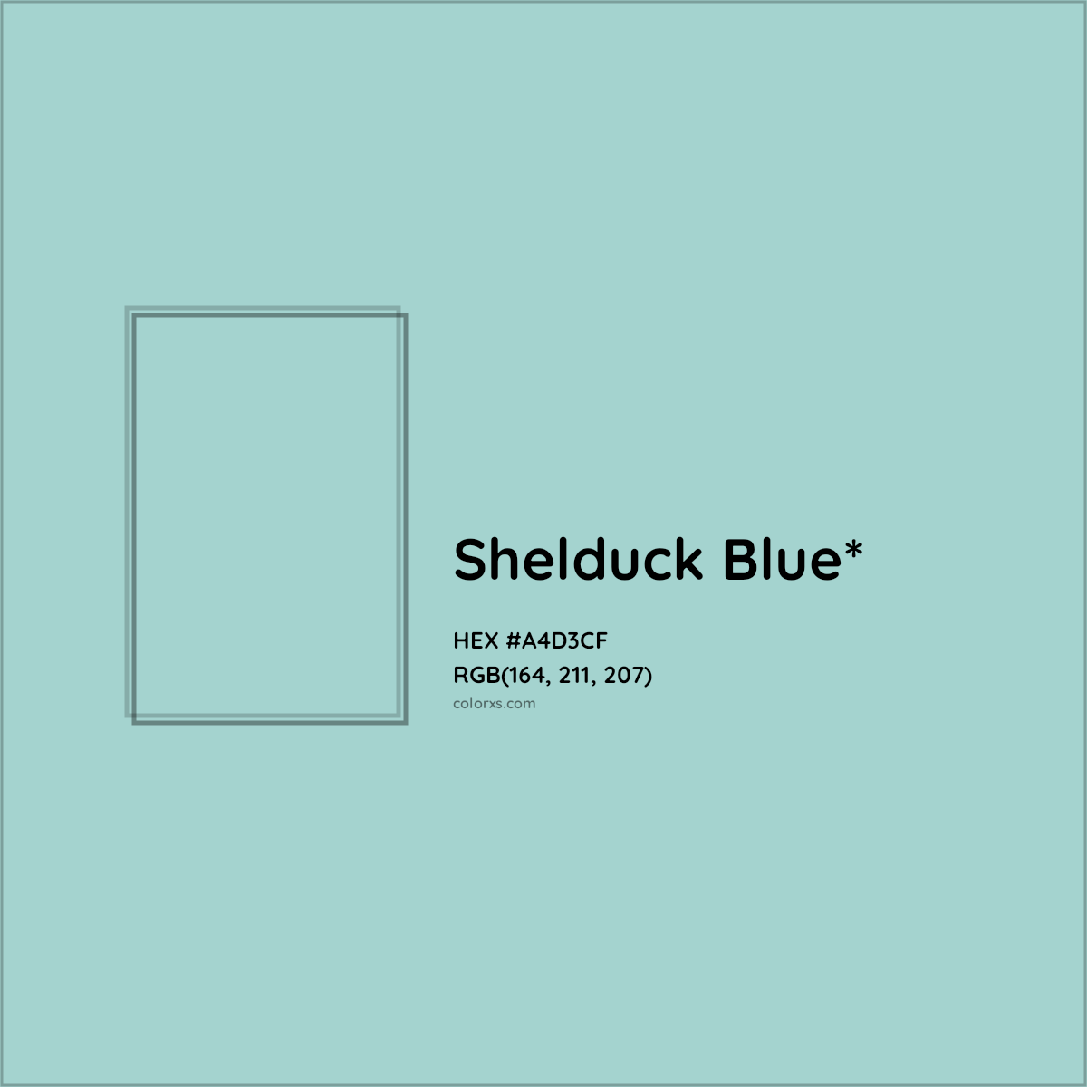 #A4D3CF hex color. RGB, RYB, CMYK, HSL, HSV codes and color conversions. Matching color names, palettes, paints.