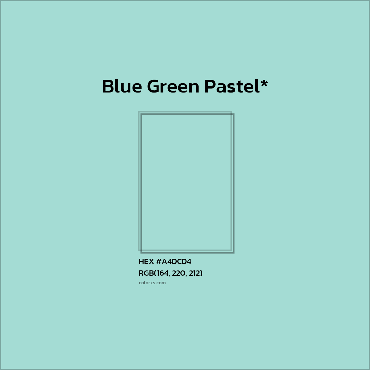 #A4DCD4 hex color. RGB, RYB, CMYK, HSL, HSV codes and color conversions. Matching color names, palettes, paints.