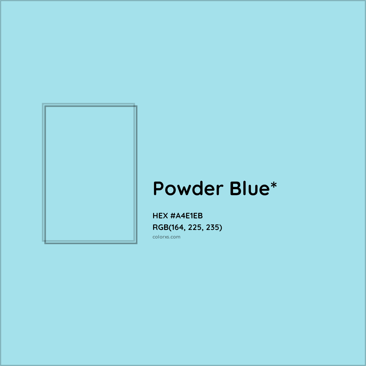 #A4E1EB hex color. RGB, RYB, CMYK, HSL, HSV codes and color conversions. Matching color names, palettes, paints.