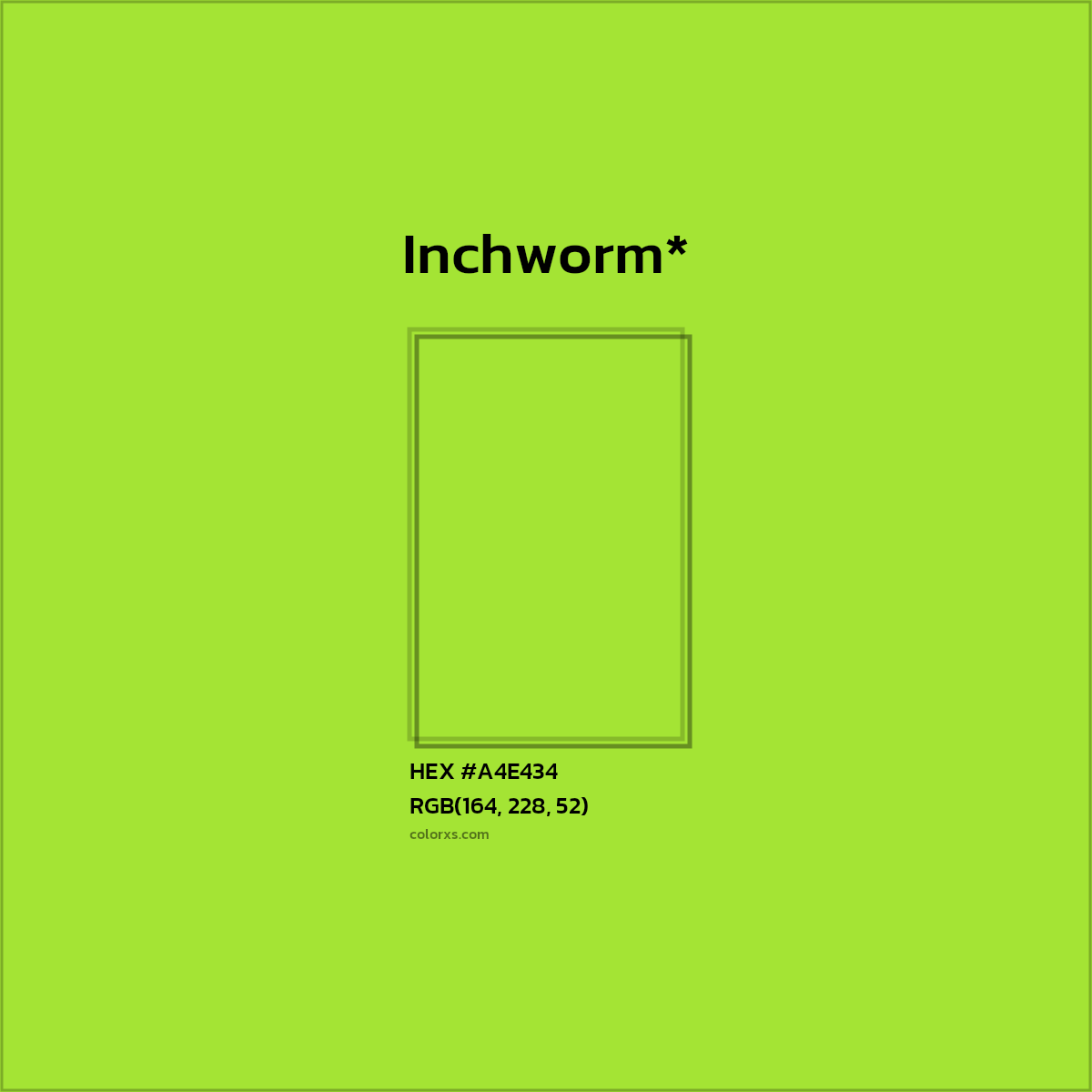 #A4E434 hex color. RGB, RYB, CMYK, HSL, HSV codes and color conversions. Matching color names, palettes, paints.
