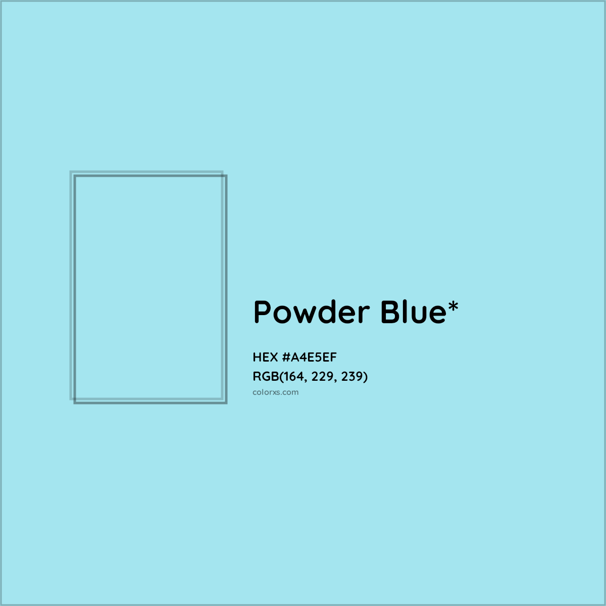 #A4E5EF hex color. RGB, RYB, CMYK, HSL, HSV codes and color conversions. Matching color names, palettes, paints.