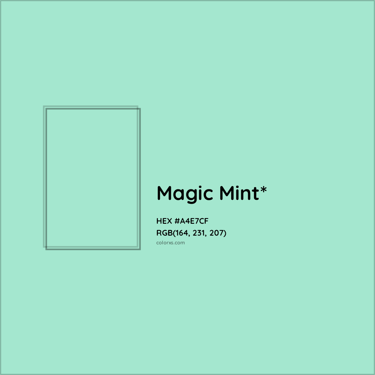 #A4E7CF hex color. RGB, RYB, CMYK, HSL, HSV codes and color conversions. Matching color names, palettes, paints.