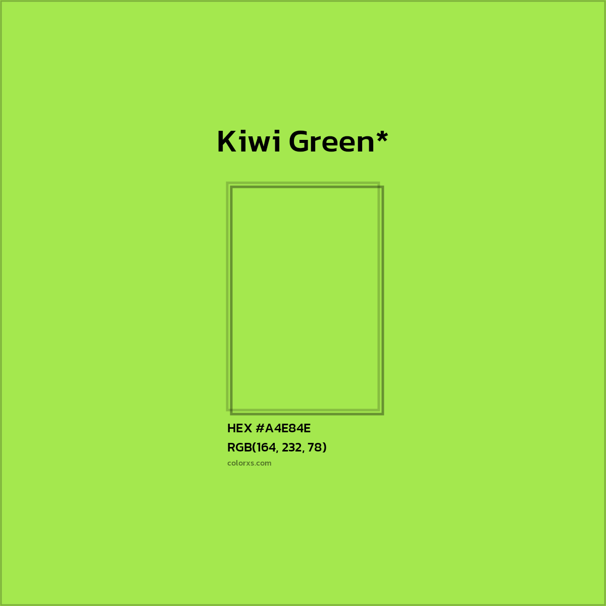 #A4E84E hex color. RGB, RYB, CMYK, HSL, HSV codes and color conversions. Matching color names, palettes, paints.