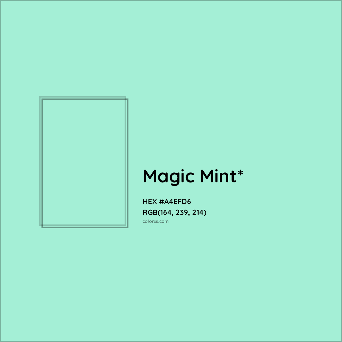 #A4EFD6 hex color. RGB, RYB, CMYK, HSL, HSV codes and color conversions. Matching color names, palettes, paints.