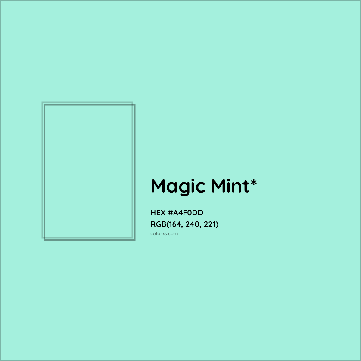 #A4F0DD hex color. RGB, RYB, CMYK, HSL, HSV codes and color conversions. Matching color names, palettes, paints.