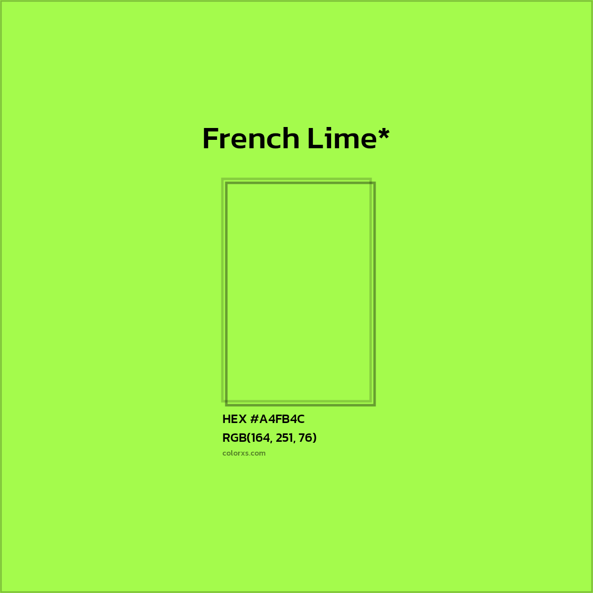 #A4FB4C hex color. RGB, RYB, CMYK, HSL, HSV codes and color conversions. Matching color names, palettes, paints.